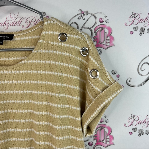 Lily Morgan tshirt tee metal O ring Casual Striped Beige Top with Grommet Detail - Picture 7 of 12
